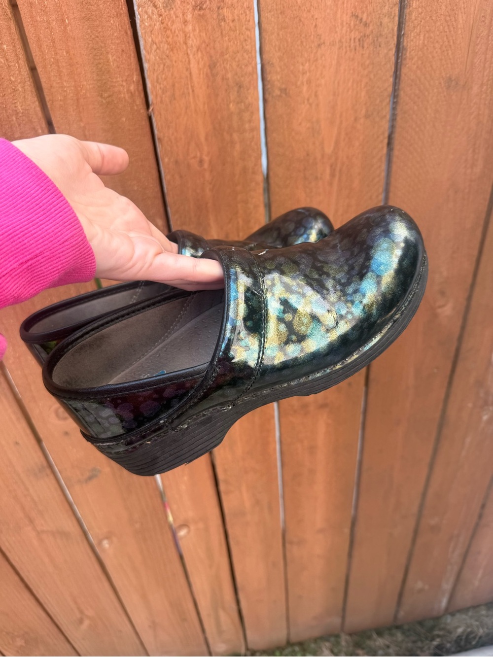 Iridescent Black Slip-On Clogs Dansko 38